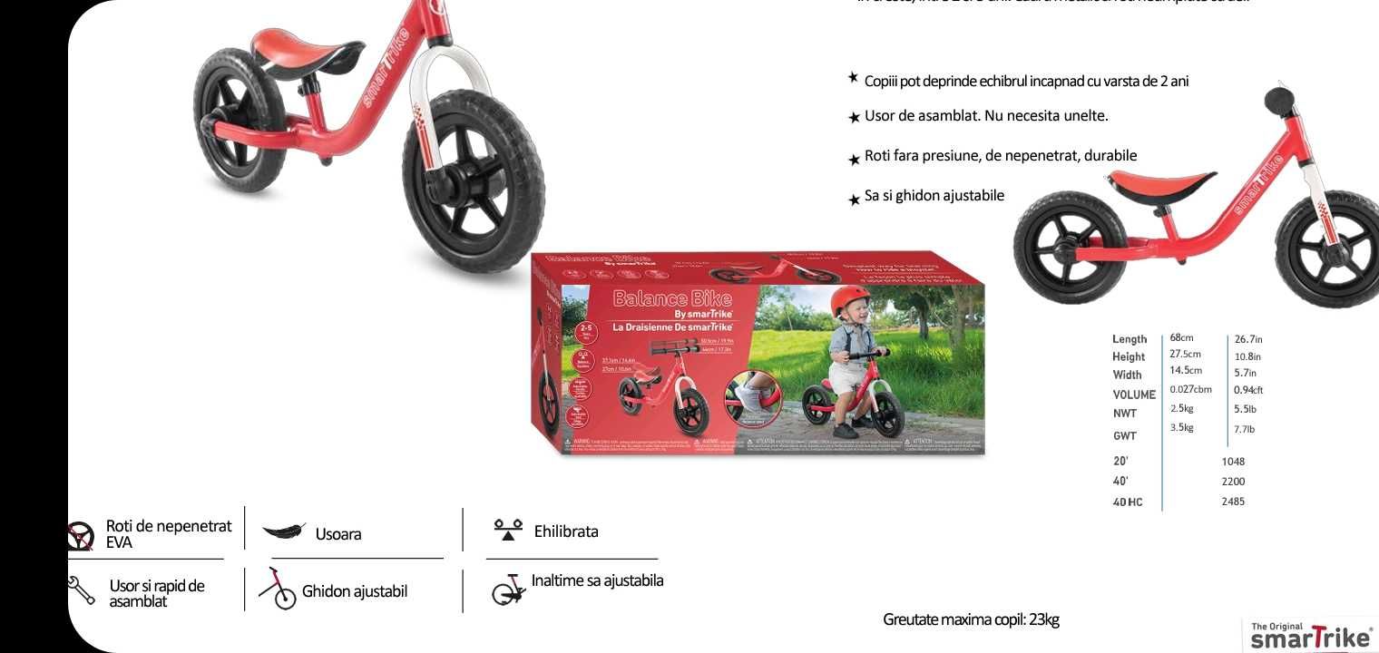 Bicicletă fără pedale, Balans, Smart Trike, Roșie cu Alb, ca Nouă