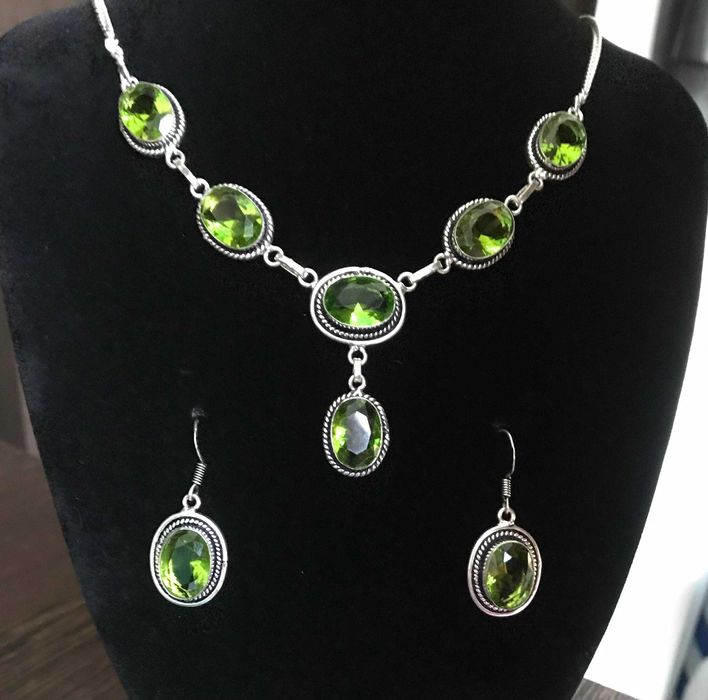 Set Lant si Cercei Argint 925 cu Pietre Semipretioase Peridot