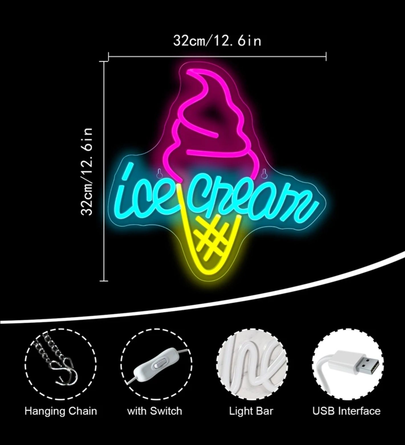 Afis inghetata, neon led, reclama luminoasa