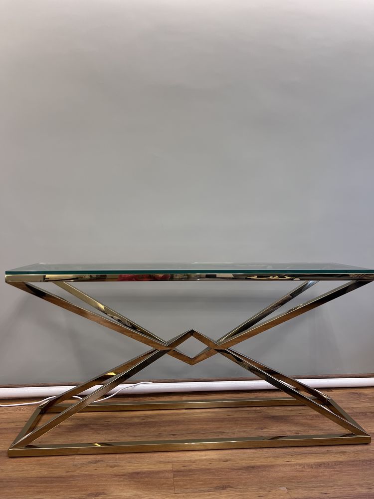 Дизайнерска Интериорна/трапезарна маса стъкло месинг злато