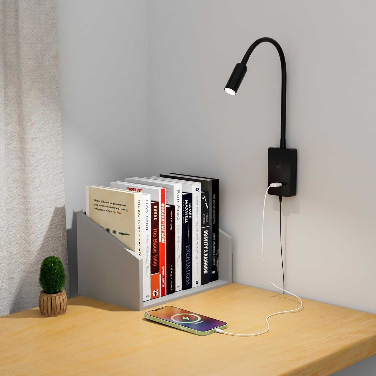 ENUOTEK LED стенна лампа за четене, димируема с 4 нива, 5V2A USB порт