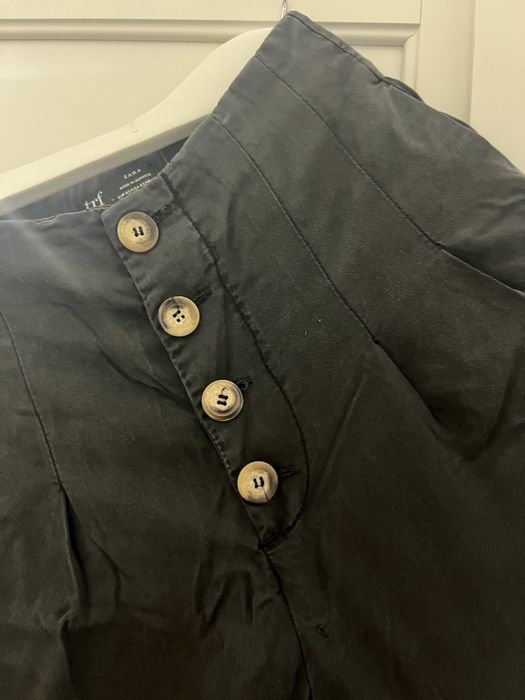 Pantaloni Zara largi evazati lungi XS denim negru nasturi