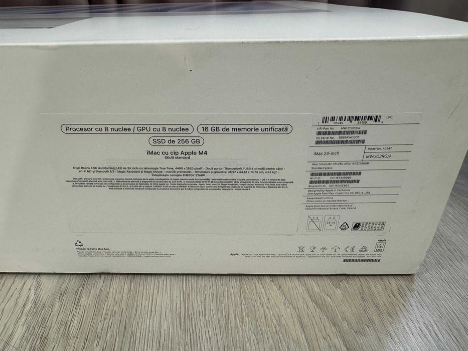 Apple iMac 24”  M4 | CPU 8 nuclee, GPU 8 nuclee, SSD 256GB – NOU!