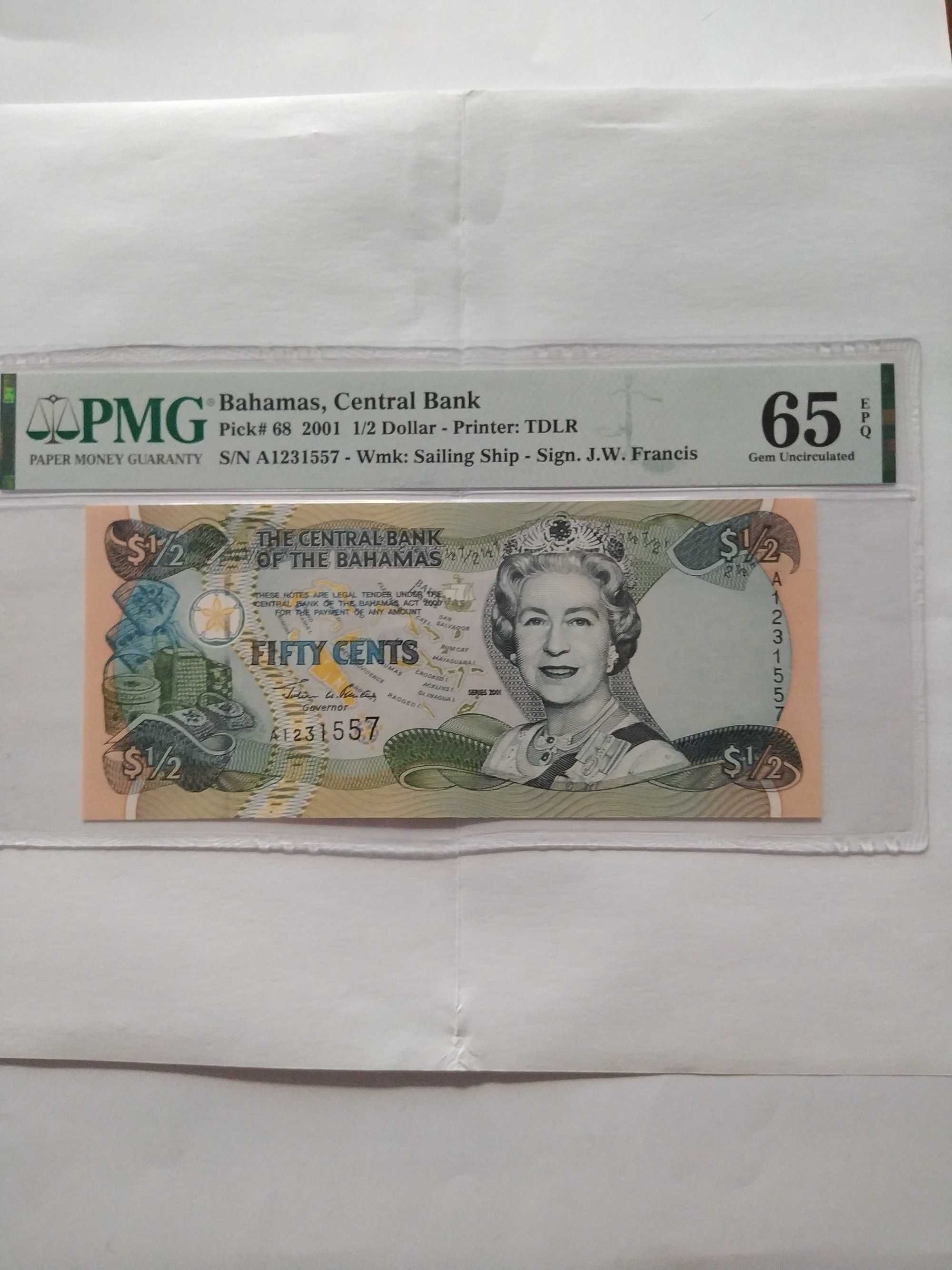 PMG 65 - Бахами ,1/2 долар ,2001 г.