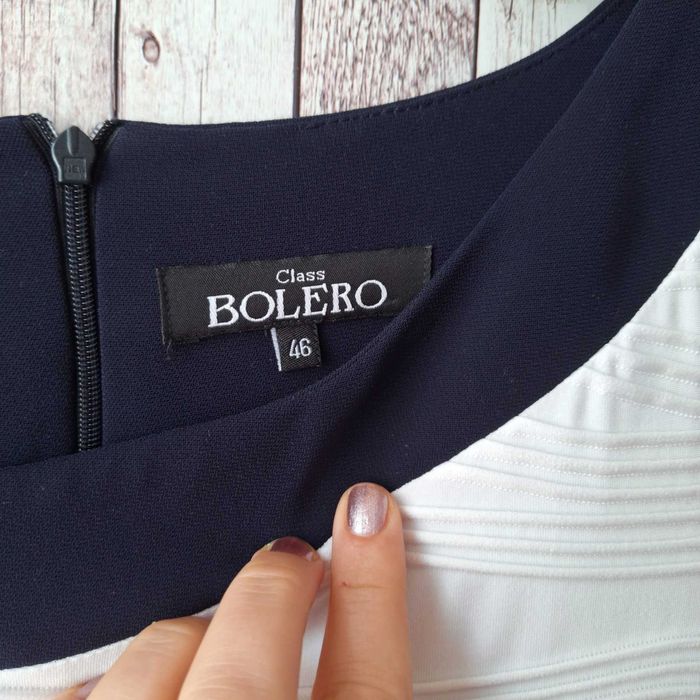 ПРОМО Елегантна рокля Class BOLERO - бяло и тъмно синьо - размер 46