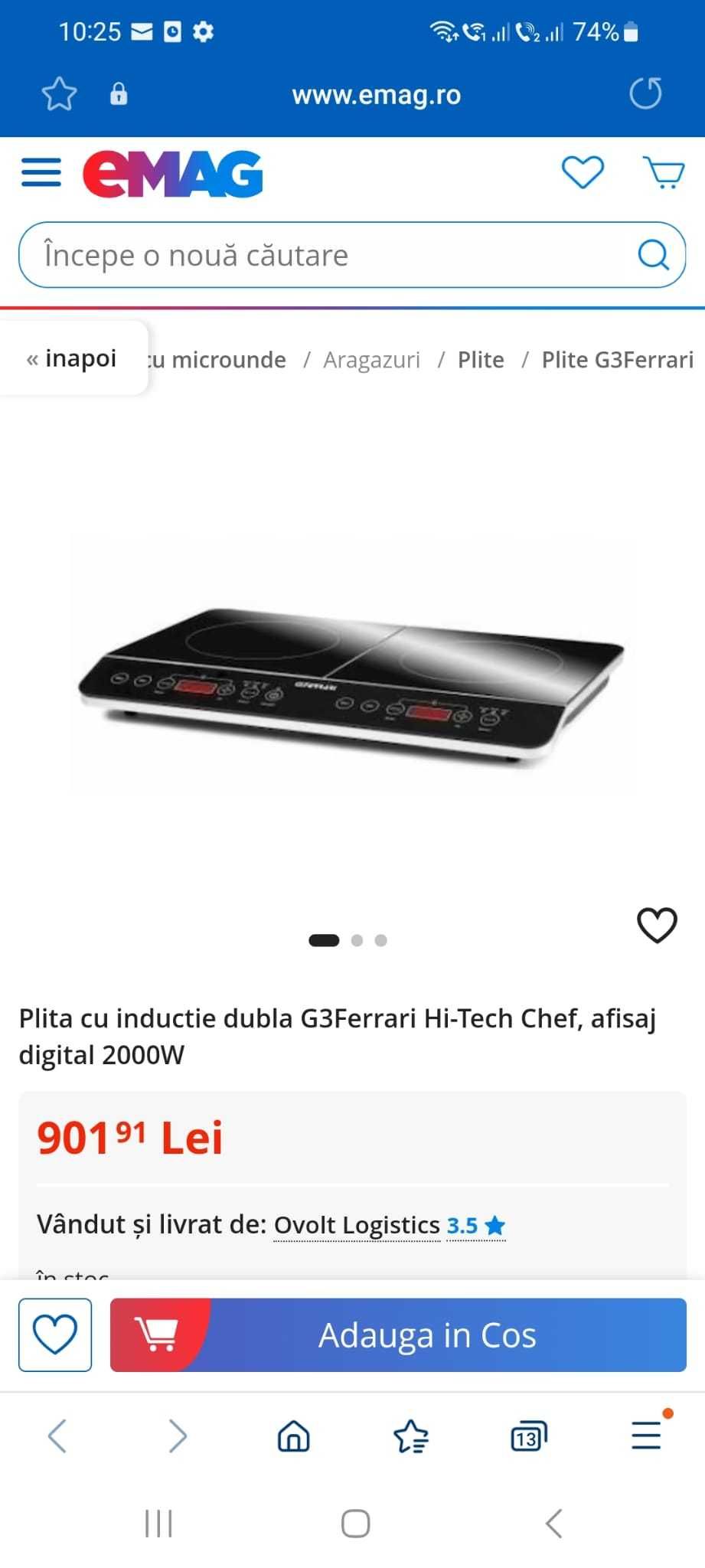 Plita cu inductie dubla G3Ferrari Hi-Tech Chef, afisaj digital 2000W