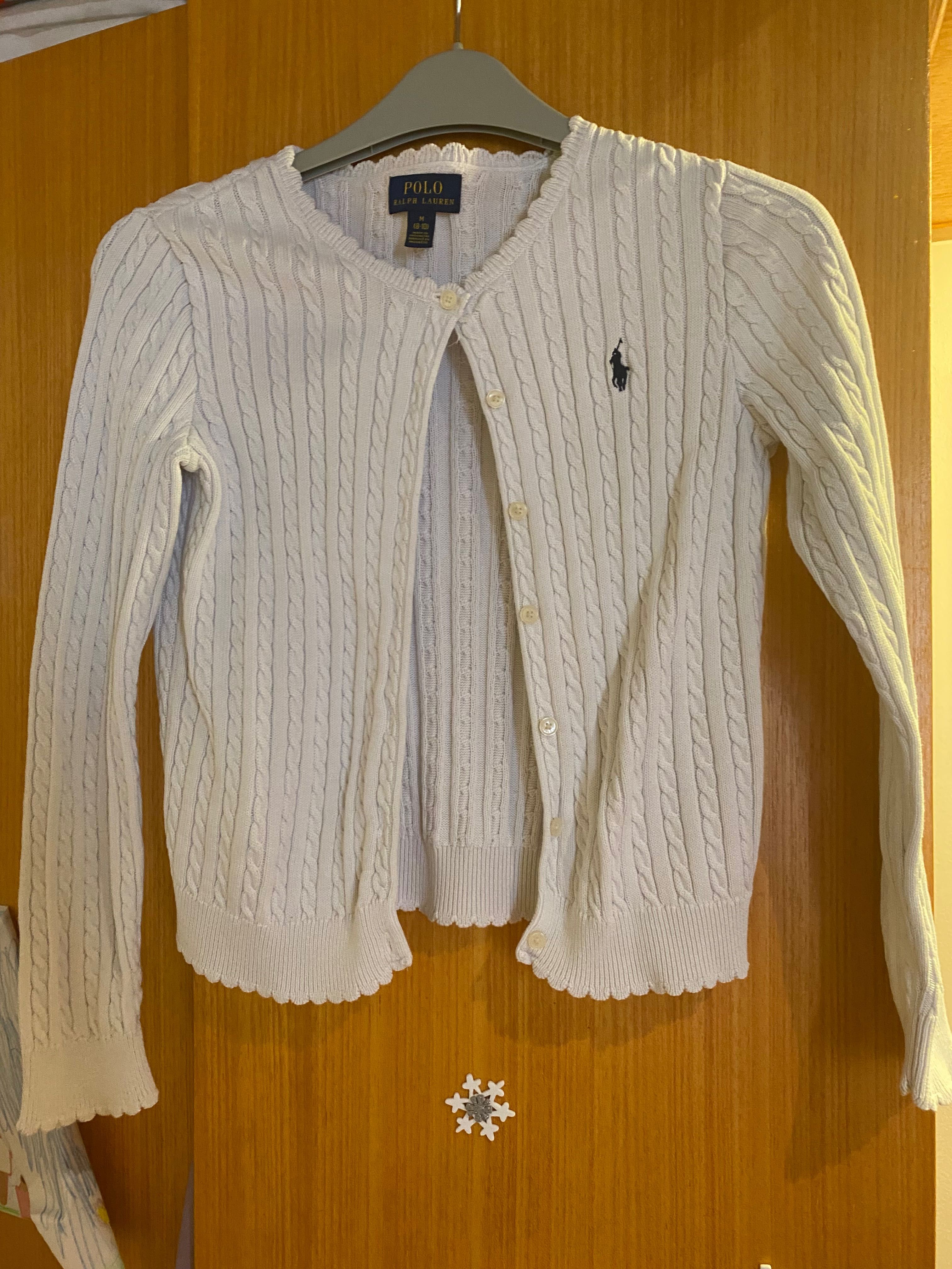 Pulover Polo Ralph Lauren, bumbac, alb, fete, nasturi, 8-10 ani