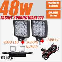 PACHET auto offroad proiectoare+suport numar+cablaj LIVRARE INCLUSA