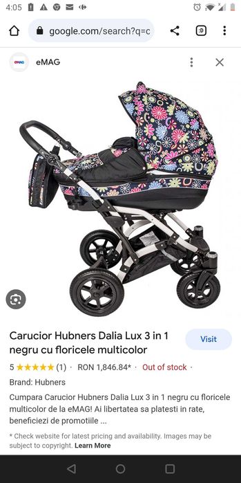 Cărucior 3 în 1 Hubners negru cu flori colorate (Dalia lux)