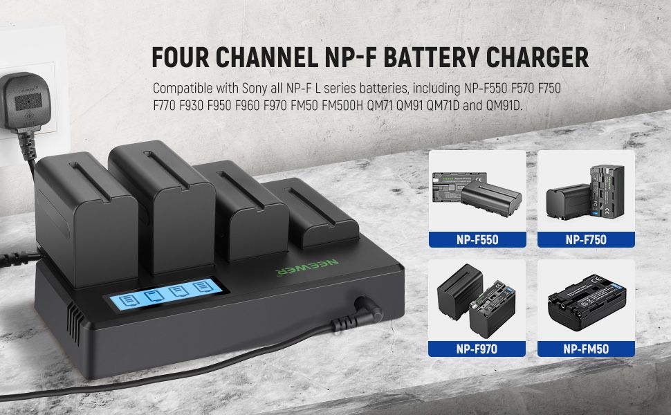 4 батерии Sony np-f. + Четворно зарядно. Батерия за камера. Np-f