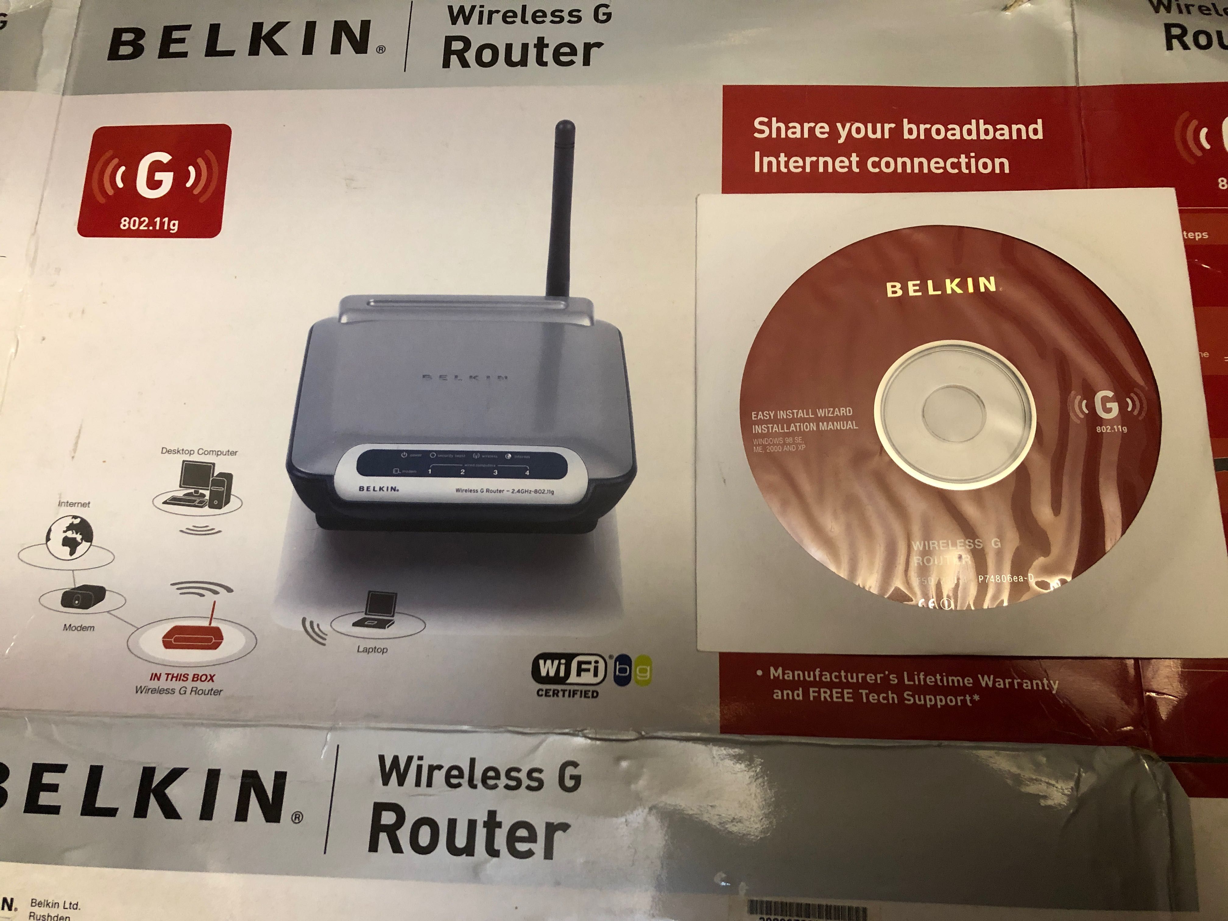 Wi-Fi безжичен рутър BELKIN 2.4 GHz - 802.11g С захранване и упътване.