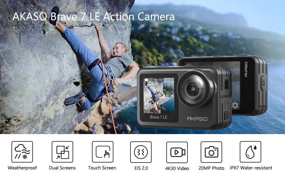 AKASO Brave 7 LE екшън камера 4K30FPS 20MP WiFi със сензорен екран