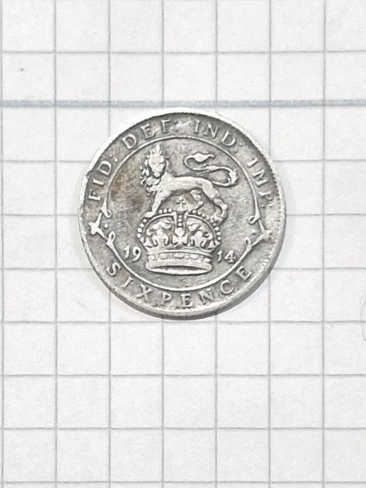 Monedă rară Sixpence 1914 – Regele George V – Argint Sterling 92,5%