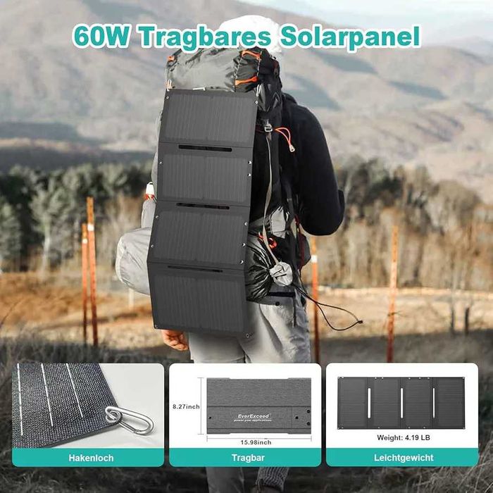 Solar Panel 60W with USB-A, USB-C and DC Output camping pescuit
