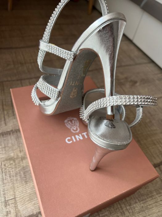Sandale CINTI argintii, cu pietre