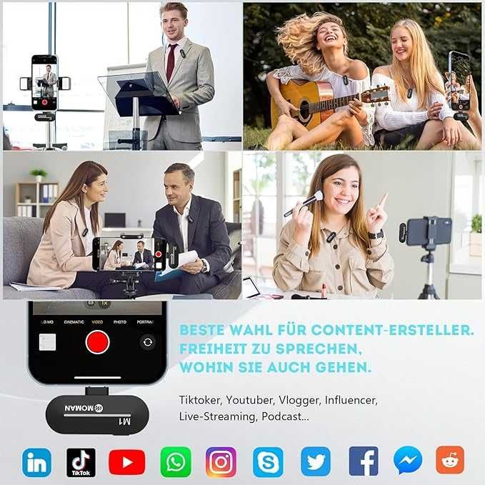 Безжичен микрофон с шумопотискане за смартфон, iPhone, таблет , лаптоп