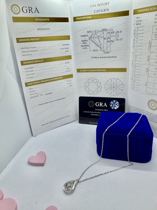 Сребърно колие с мойсанит (диамант) 1 карат