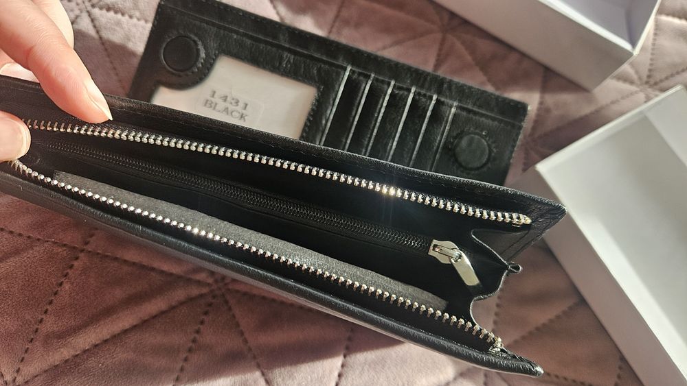 Portofel de dama, din piele, negru