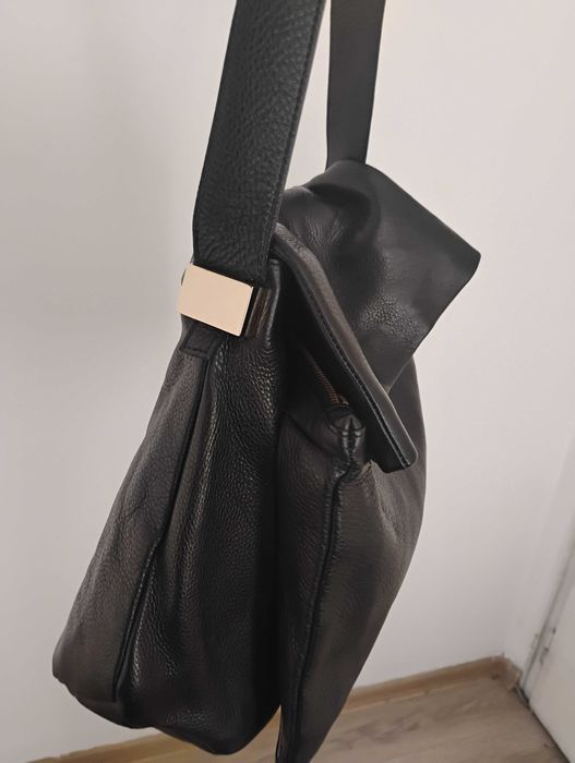 Голяма черна чанта от естествена кожа