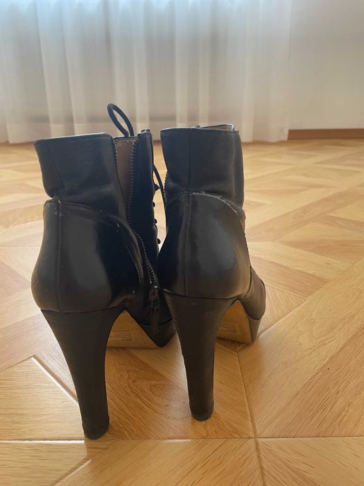 ghete din piele, negre, toc gros inalt, foarte confortabile, 38