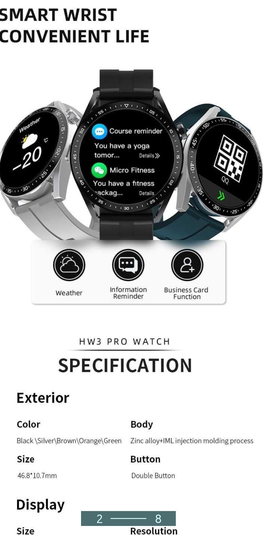 Smartwatch HW3 PRO, NFC  difuzor, microfon, apel, multiple functii