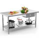 Masă inox 1400x700x850 mm cu rebord și poliță inferioară detașabilă