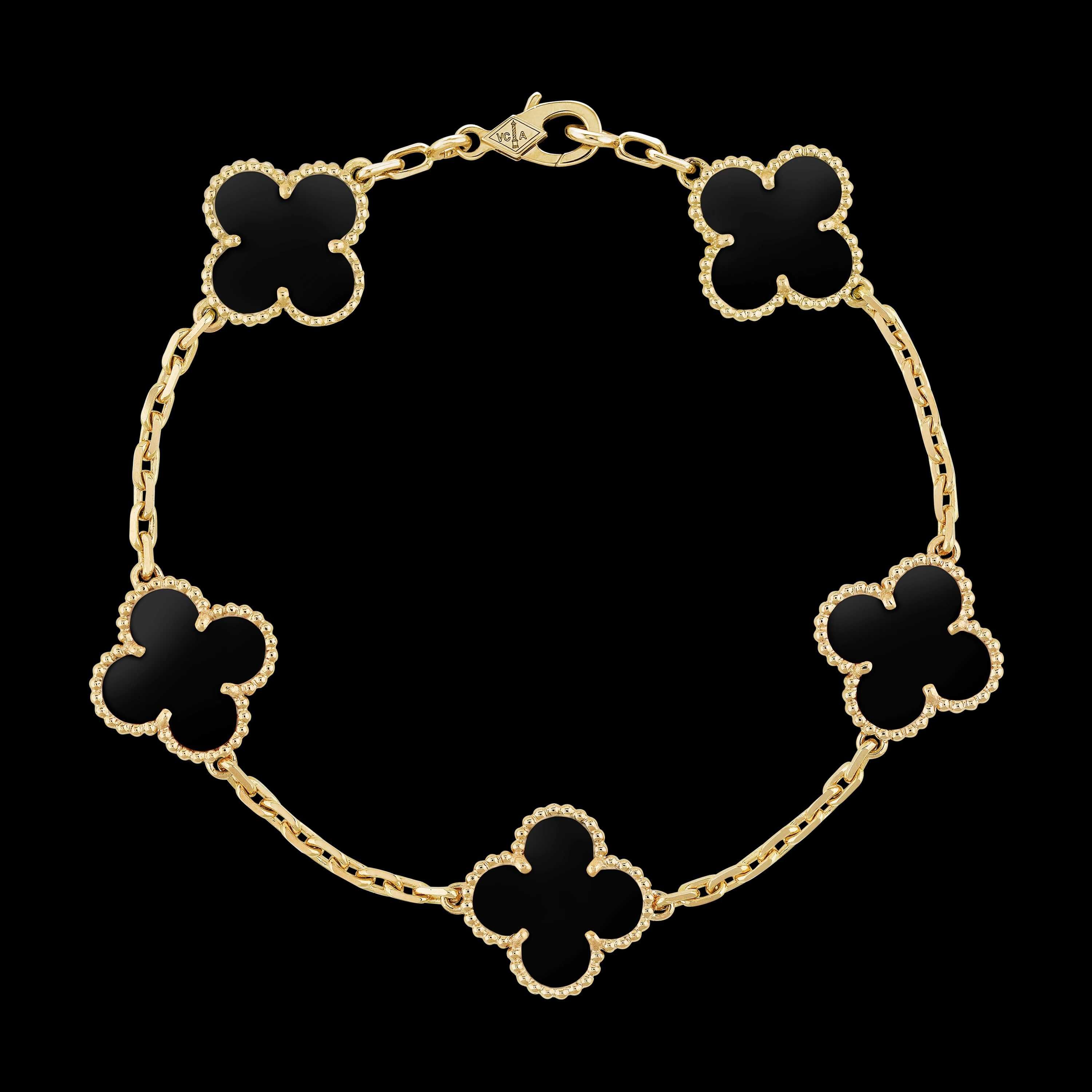 Van Cleef & Arpels VCA Black Onyx 5 Motifs Alhambra Дамска Гривна