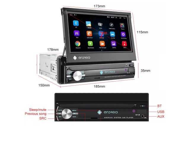 Dvd Mp5 Player auto ANDROID Retractabil Wi Fi, 1g+16 sau 2Gb +32