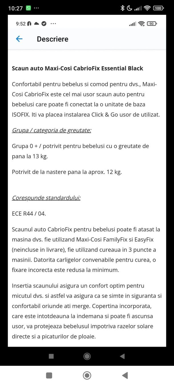 Scoica auto Maxi Coxi Cabriofix Essential