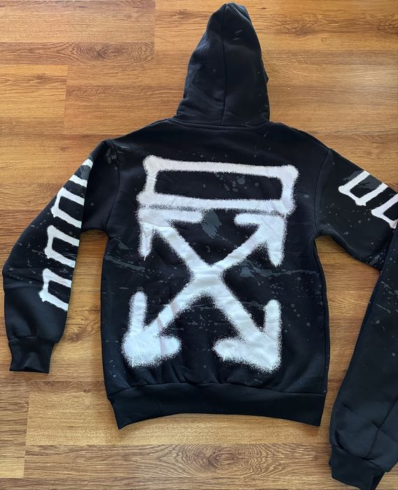 Мъжки,ватиран,черен екип OFF White с голяма щампа на гърба