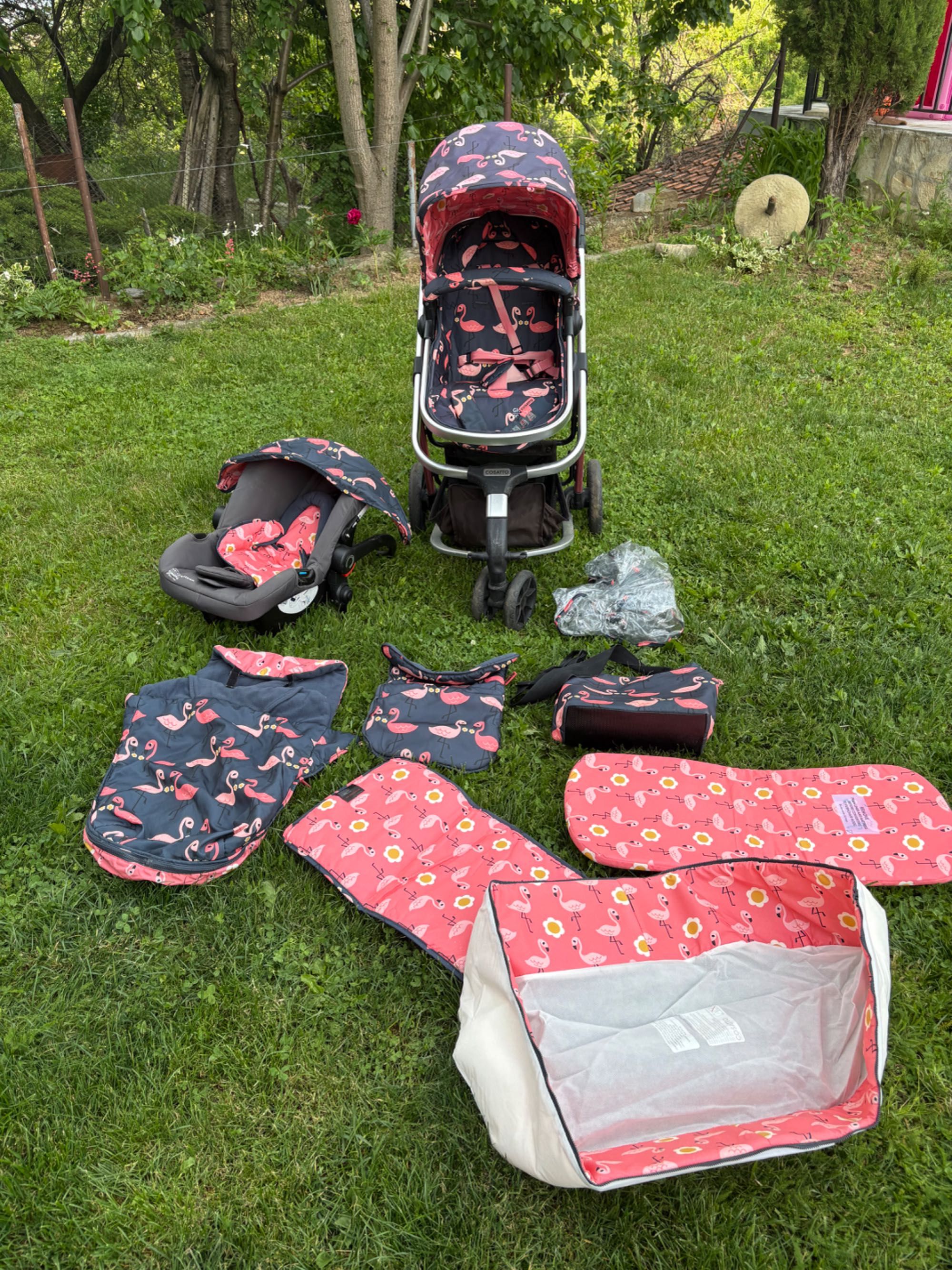 Cossato giggle 3в1 бебшка количка и столче за кола Flamingo pretty