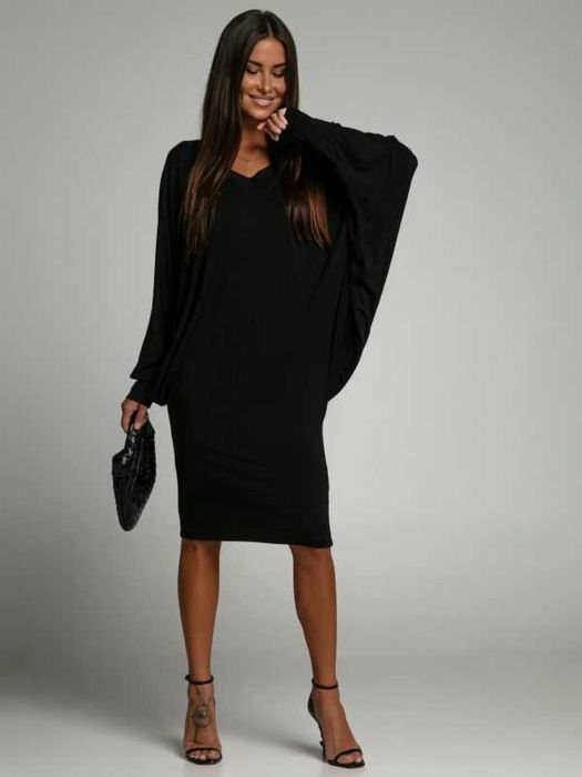 Рокля - туника - блуза с прилеп ръкави - Черна