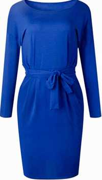 Rochie midi casual albastră din tricot, cu mâneci lungi, S 36, nouă