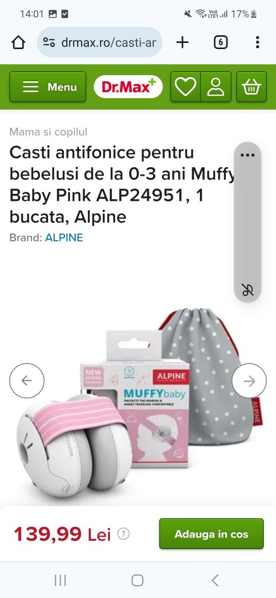 Casti antifonice pentru bebeluși Muffy baby pink