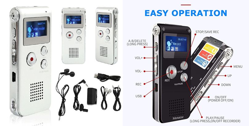 Reportofon digital Profesional Mini Spy activat prin voce 8-32 GB Nou