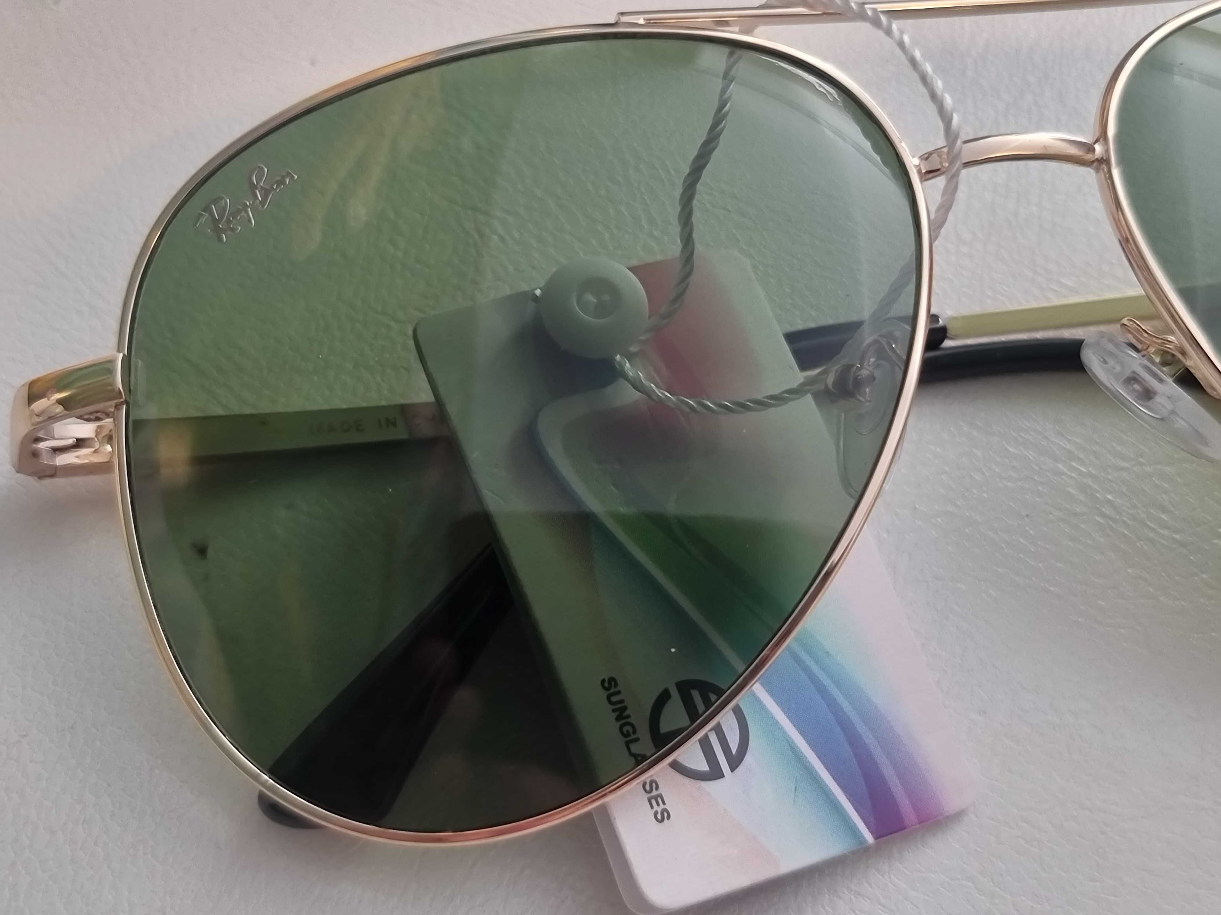 Ochelari de soare Ray-Ban Aviator, lentile sticla verde rame aurii