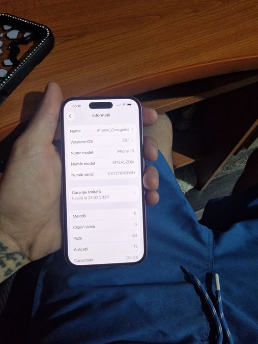 IPhone 16 roz baterie 100%