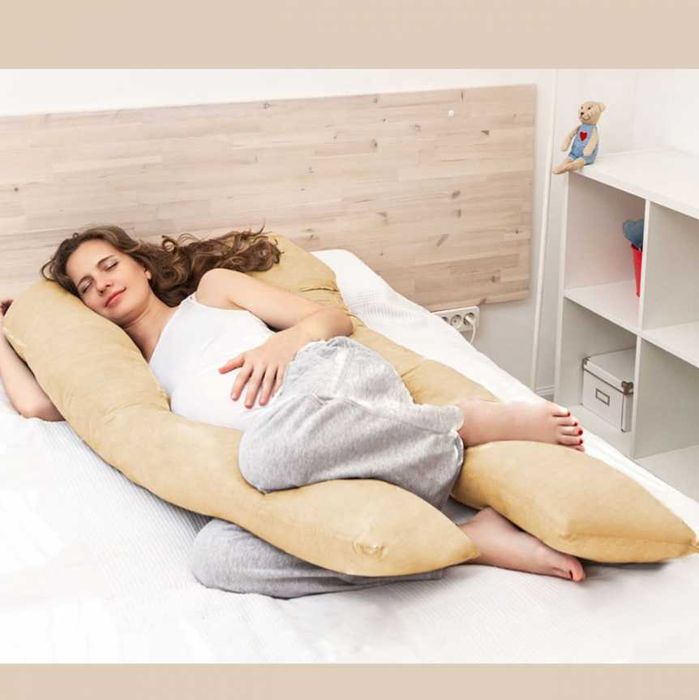 Възглавница за бременни – Бежова У-образна форма + Резервна Калъфка
