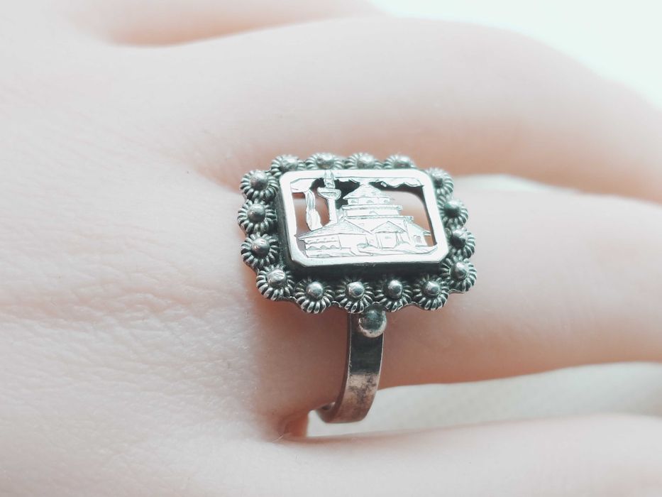 Inel vintage din argint cu scenă islamică/otomană