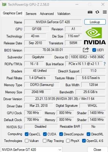 Placa video Gigabyte GT 420 2 Gb/128 biti DDR3, DirectX 11.