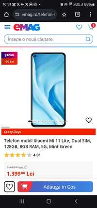 Telefon mobil Xiaomi Mi 11 Lite, Dual SIM, 128GB, 8GB RAM, 5G sigilat