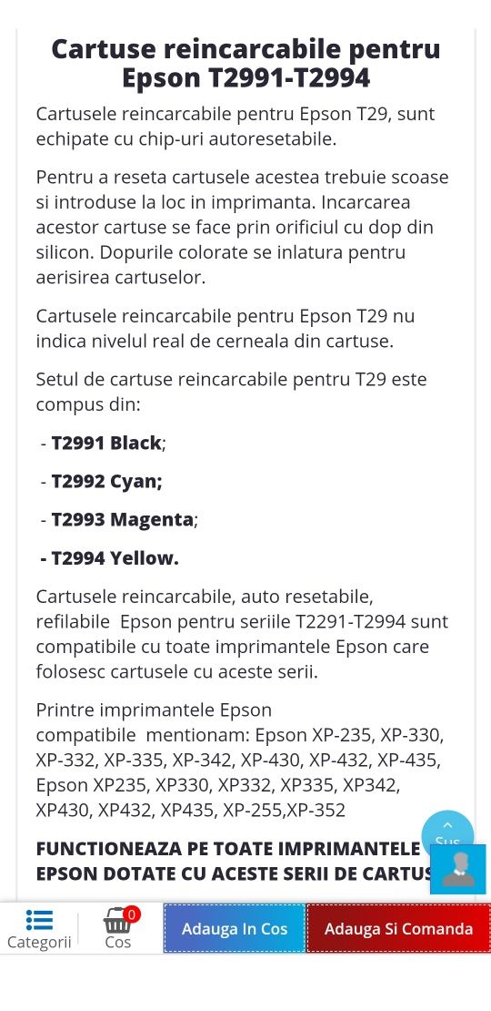 Cartuse reincarcabile/ autoresetabile Epson ciss