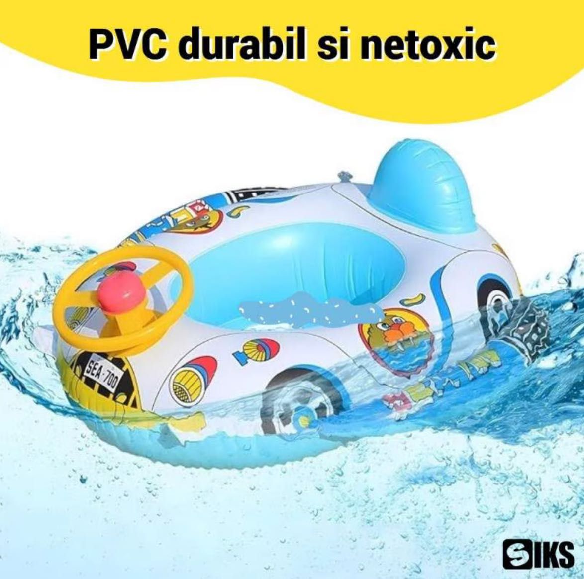 Colac gonflabil cu volan pentru copii – model mașinuță, 3+ ani