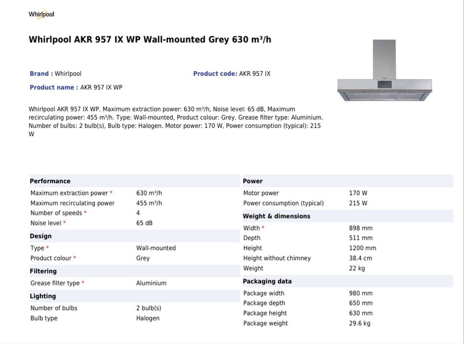 Аспиратор 80 см 630 куб.ч много запазен