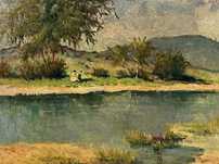 Școală rusă ~Piknik pe mal~ TABL00 VECHI, 103 ani, Semn ,datat 1921