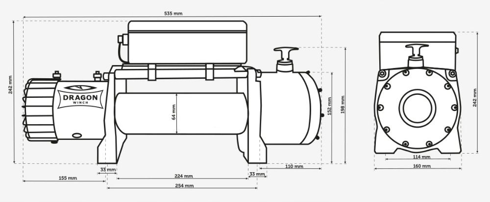 Troliu DragonWinch 13000 HD STcablu sintetic 5.,9T