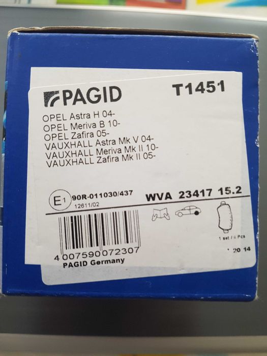 Накладки Нови PAGID за ОПЕЛ - Задни