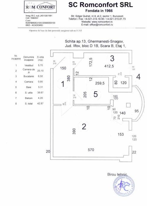 Romconfort SRL vinde Garsoniera 43 MP, Comuna Snagov, Sat Ghermanesti