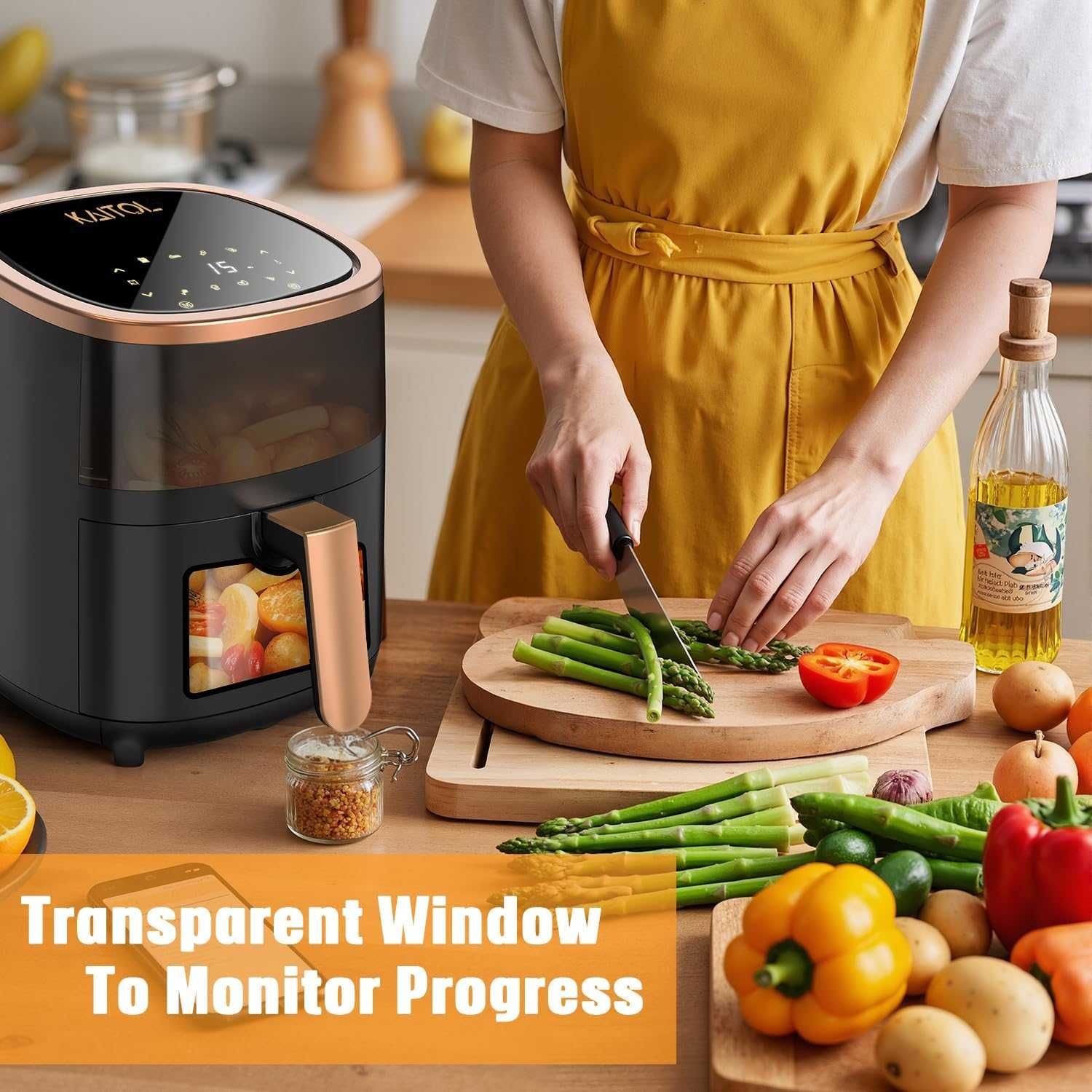 4-литров фритюрник с горещ въздух, прозорец, 1500 W, сензорен екран