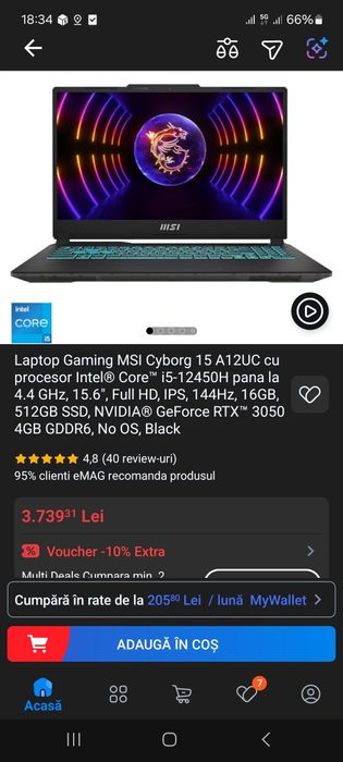 LAPTOP GAMING MSI Cyborg 15 A12UDX i5-12450H RTX 3050 6GB 16GB DDR 5